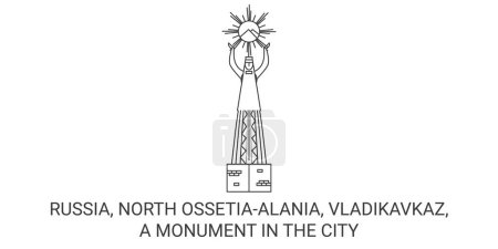 Téléchargez les illustrations : Russie, Ossétie du Nord, Vladikavkaz, Un monument dans la ville illustration vectorielle de ligne de voyage historique - en licence libre de droit