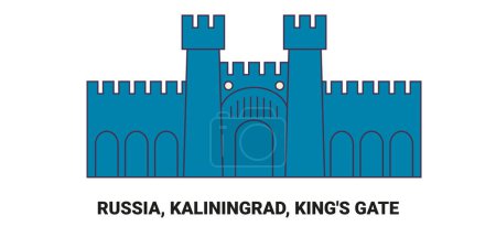 Téléchargez les illustrations : Russie, Kaliningrad, Kings Gate, illustration vectorielle de ligne de repère de voyage - en licence libre de droit
