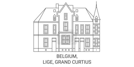 Téléchargez les illustrations : Belgique, Lige, Grand Curtius voyages illustration vectorielle de ligne - en licence libre de droit