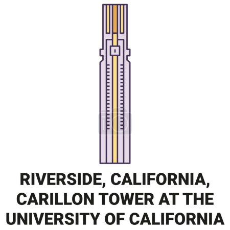 Ilustración de Estados Unidos, Riverside, California, Carillon Tower En la Universidad de California recorrido hito línea vector ilustración - Imagen libre de derechos
