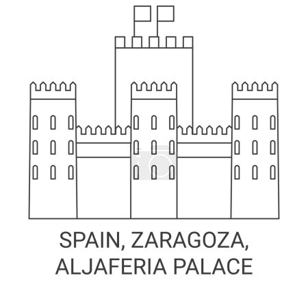 Illustration for Spain, Zaragoza, Aljaferia Palace travel landmark line vector illustration - Royalty Free Image