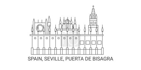 Téléchargez les illustrations : Espagne, Séville, Puerta De Bisagra, illustration vectorielle de ligne de repère de voyage - en licence libre de droit