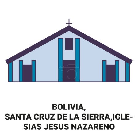 Ilustración de Bolivia, Santa Cruz De La Sierra, Iglesias Jesús Nazareno recorrido hito línea vector ilustración - Imagen libre de derechos