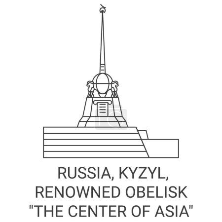 Illustration for Russia, Kyzyl, Renowned Obelisk The Center Of Asia travel landmark line vector illustration - Royalty Free Image