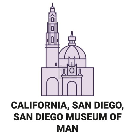Ilustración de Estados Unidos, California, San Diego, San Diego Museum Of Man recorrido hito línea vector ilustración - Imagen libre de derechos