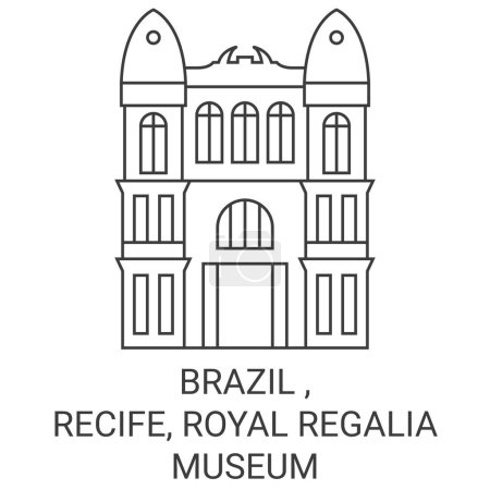 Téléchargez les illustrations : Brésil, Recife, Royal Regalia Illustration vectorielle de ligne de voyage du Musée - en licence libre de droit
