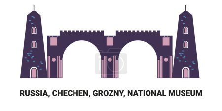 Téléchargez les illustrations : Russie, Tchétchénie, Grozny, Musée national Voyage illustration vectorielle ligne historique - en licence libre de droit