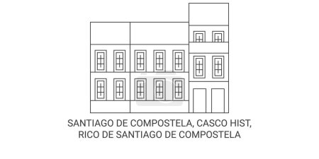Illustration for Spain, Santiago De Compostela, Casco Hist, Rico De Santiago De Compostela travel landmark line vector illustration - Royalty Free Image