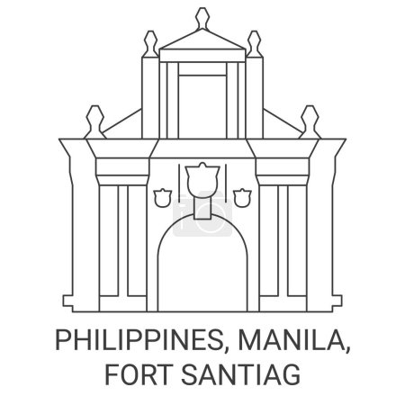 Téléchargez les illustrations : Philippines, Manille, Fort Santiag illustration vectorielle de ligne de voyage - en licence libre de droit