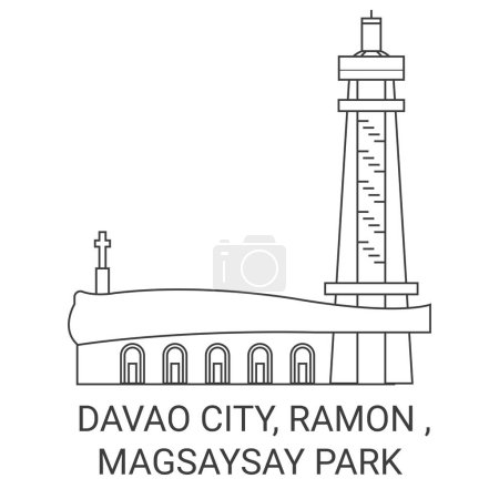Téléchargez les illustrations : Philippines, Davao City, Ramon, Magsaysay Park illustration vectorielle de ligne de voyage - en licence libre de droit