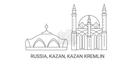 Illustration for Russia, Kazan, Kazan Kremlin, travel landmark line vector illustration - Royalty Free Image