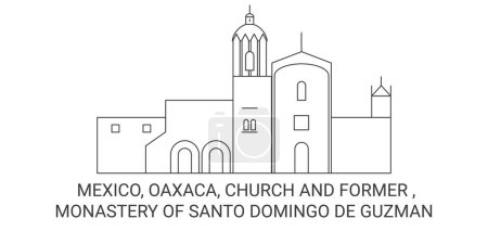Ilustración de México, Oaxaca, Iglesia y ex, Monasterio de Santo Domingo De Guzmán recorrido hito línea vector ilustración - Imagen libre de derechos
