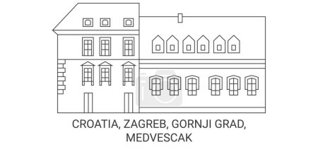 Ilustración de Croacia, Zagreb, Gornji Grad Medvescak viaje hito línea vector ilustración - Imagen libre de derechos