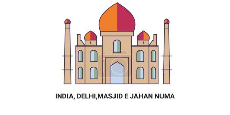 Téléchargez les illustrations : Inde, Delhi, Masjid E Jahan Numa, illustration vectorielle de ligne de repère de voyage - en licence libre de droit