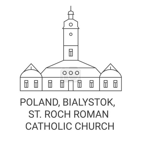 Téléchargez les illustrations : Pologne, Bialystok, St. Roch Eglise catholique romaine Voyage illustration vectorielle de ligne historique - en licence libre de droit