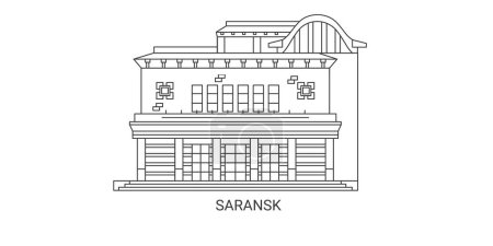 Illustration for Russia, Saransk travel landmark line vector illustration - Royalty Free Image