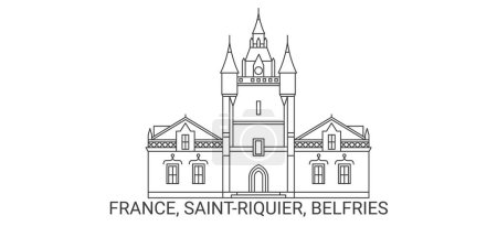 Téléchargez les illustrations : France, Saintriquier, Belfries voyages illustration vectorielle de ligne historique - en licence libre de droit
