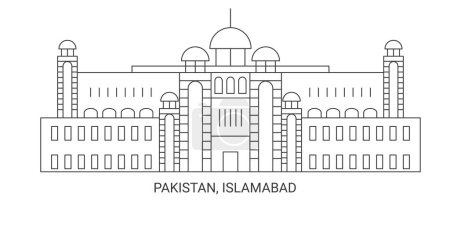 Téléchargez les illustrations : Pakistan, Islamabad voyages illustration vectorielle de ligne historique - en licence libre de droit
