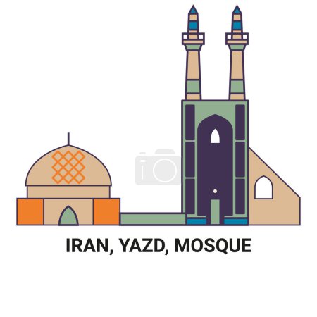 Illustration for Iran, Yazd, Jmeh Mosque travel landmark line vector illustration - Royalty Free Image