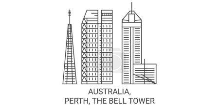 Téléchargez les illustrations : Australie, Perth, Le Bell Tower Voyage illustration vectorielle de ligne historique - en licence libre de droit