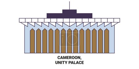 Téléchargez les illustrations : Cameroun, Unity Palace voyages illustration vectorielle de ligne historique - en licence libre de droit