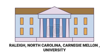 Illustration for United States, Raleigh, North Carolina, Carnegie Mellon , University travel landmark line vector illustration - Royalty Free Image