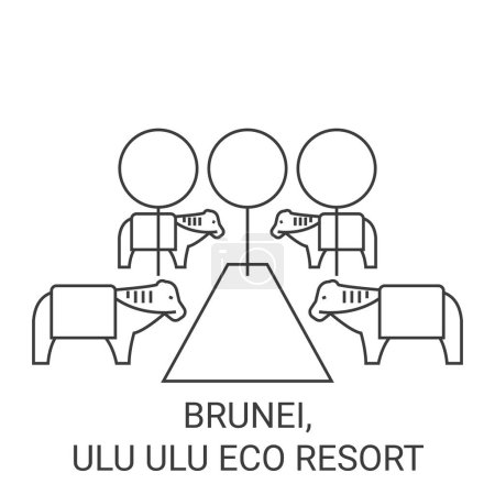 Téléchargez les illustrations : Brunei, Ulu Illustration vectorielle de ligne de voyage Ulu Eco Resort - en licence libre de droit