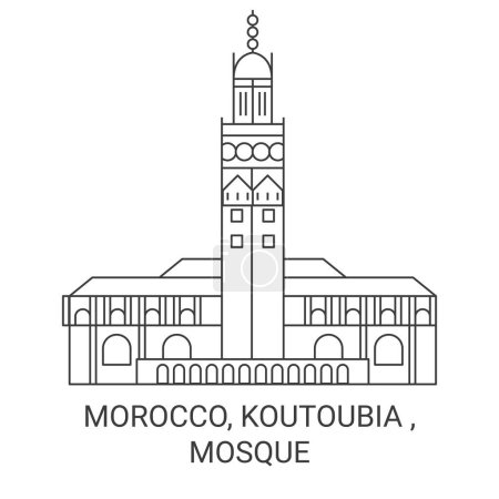 Illustration for Morocco, Koutoubia , Mosque travel landmark line vector illustration - Royalty Free Image