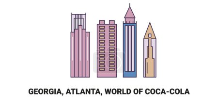 Téléchargez les illustrations : États-Unis, Géorgie, Atlanta, World Of Cocacola, illustration vectorielle de ligne de repère de voyage - en licence libre de droit