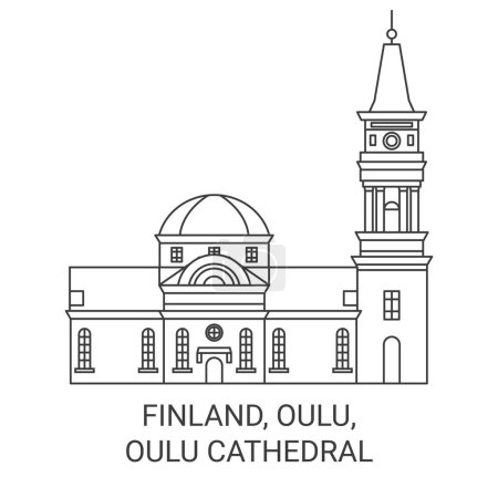 Ilustración de Finlandia, Oulu, Catedral de Oulu recorrido hito línea vector ilustración - Imagen libre de derechos