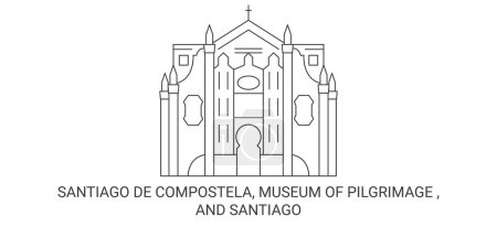 Ilustración de España, Santiago De Compostela, Museo De Peregrinación, Y Santiago recorrido hito línea vector ilustración - Imagen libre de derechos