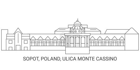 Téléchargez les illustrations : Pologne, Sopot, Ulica Monte Cassino illustration vectorielle de ligne de voyage historique - en licence libre de droit