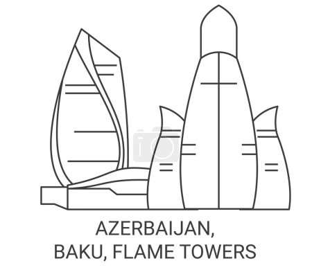 Illustration for Azerbaijan, Baku, Flame Towers travel landmark line vector illustration - Royalty Free Image
