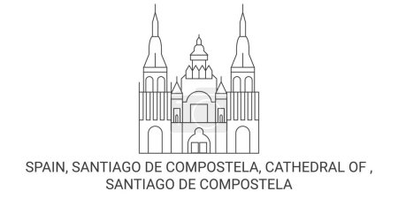 Ilustración de España, Santiago De Compostela, Catedral de Santiago De Compostela recorrido hito línea vector ilustración - Imagen libre de derechos