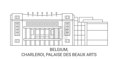 Téléchargez les illustrations : Belgique, Charleroi, Palaise Des Beaux Arts illustration vectorielle de ligne de voyage - en licence libre de droit
