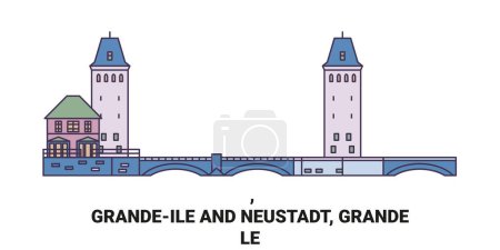 Illustration for France , Grandeile And Neustadt, Grande Le travel landmark line vector illustration - Royalty Free Image