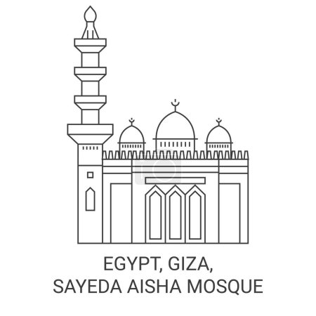 Téléchargez les illustrations : Egypte, Gizeh, Sayeda Aisha Mosquée Voyage illustration vectorielle ligne historique - en licence libre de droit