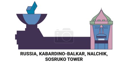 Ilustración de Rusia, Kabardinobalkar, Nalchik, Torre Sosruko recorrido hito línea vector ilustración - Imagen libre de derechos
