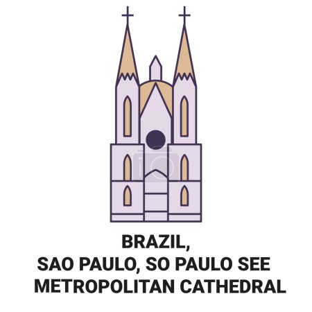 Téléchargez les illustrations : Brésil, Sao Paulo, So Paulo Voir l'illustration vectorielle de ligne de voyage de la Cathédrale métropolitaine - en licence libre de droit