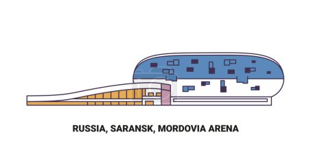 Téléchargez les illustrations : Russie, Saransk, Mordovia Arena, illustration vectorielle de ligne de repère de voyage - en licence libre de droit