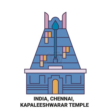Illustration for India, Chennai, Kapaleeshwarar Temple travel landmark line vector illustration - Royalty Free Image