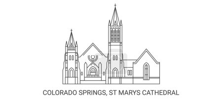 Illustration for Usa, Colorado Springs, St Marys Cathedral travel landmark line vector illustration - Royalty Free Image