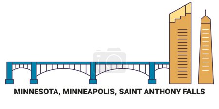 Ilustración de Estados Unidos, Minnesota, Minneapolis, Saint Anthony Falls, línea de referencia de viaje vector ilustración - Imagen libre de derechos