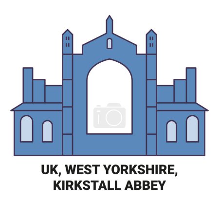 Illustration for Uk, West Yorkshire, Kirkstall Abbey travel landmark line vector illustration - Royalty Free Image