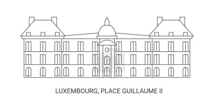 Illustration for Luxembourg, Place Guillaume Ii, travel landmark line vector illustration - Royalty Free Image