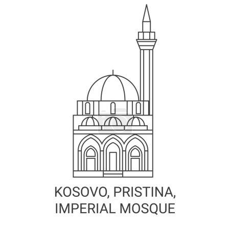 Téléchargez les illustrations : Kosovo, Pristina, Mosquée Impériale illustration vectorielle de ligne de voyage - en licence libre de droit