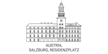 Téléchargez les illustrations : Autriche, Salzbourg, Residenzplatz voyages illustration vectorielle de ligne historique - en licence libre de droit