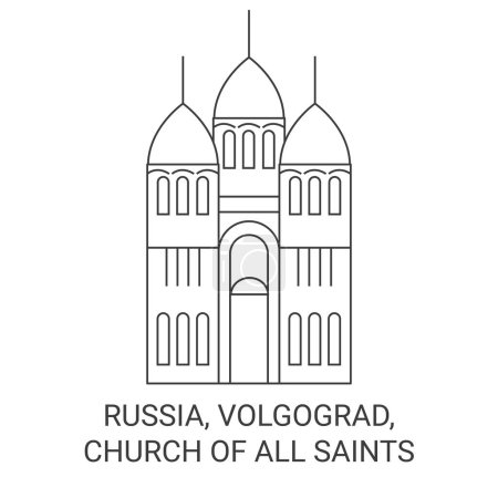Illustration for Russia, Volgograd, Church Of All Saints travel landmark line vector illustration - Royalty Free Image
