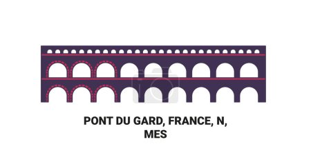 Illustration for France, Pont Du Gard travel landmark line vector illustration - Royalty Free Image