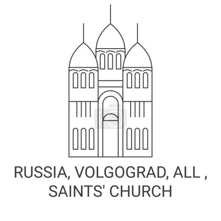 Illustration for Russia, Volgograd, All , Saints Church travel landmark line vector illustration - Royalty Free Image